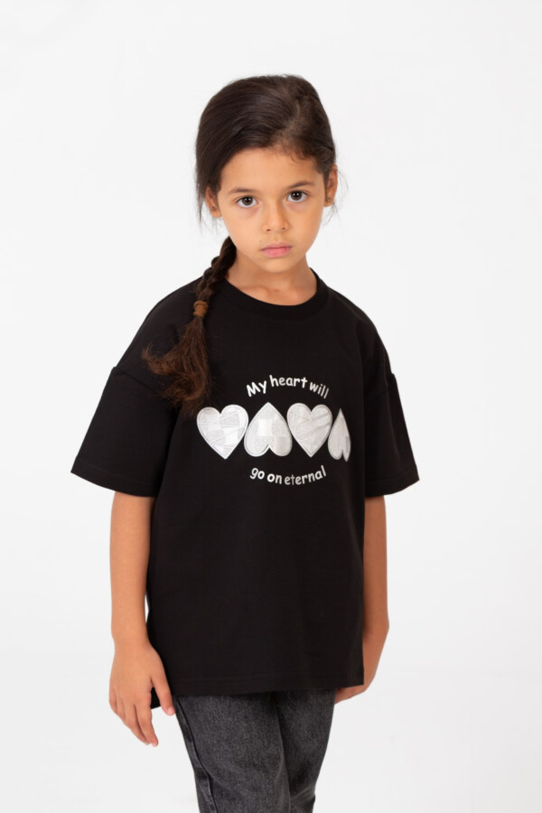 Girl's Summer Melton Lycra Front Hearts Print T-Shirt With Short Sleeves And Round Neck