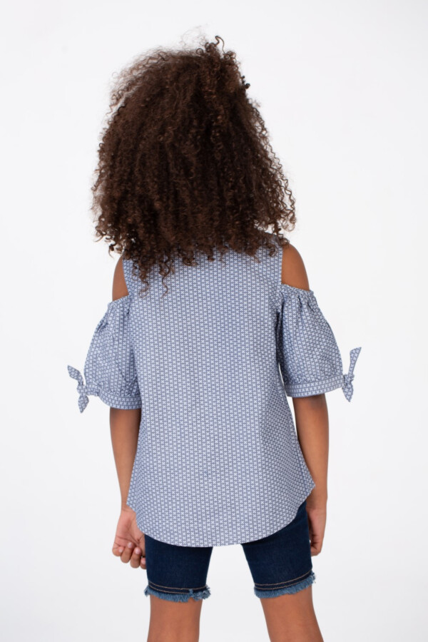 Girls Gray Jacar Off-Shoulders Blouse With Colorful Front Buttons