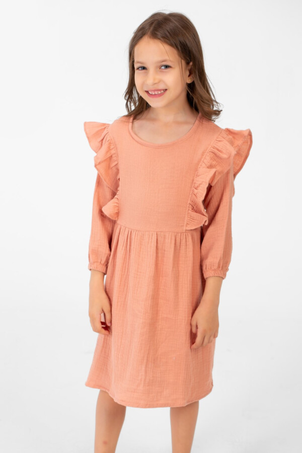 Girl's Basic Back Half Buttons Long Sleeves Dress In A Modern Cut
