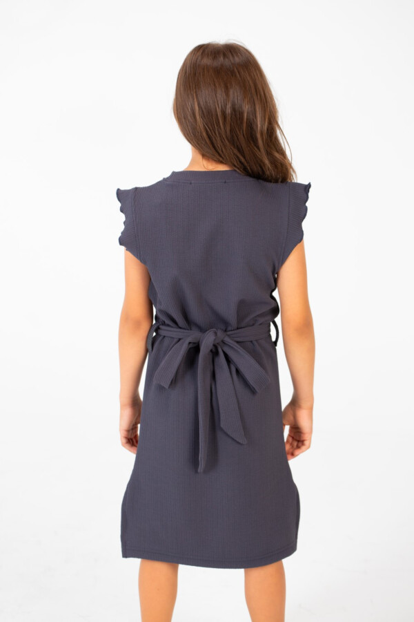 Girl's Basic Fabric Dress With A Shoulder Frill And Middle Strap