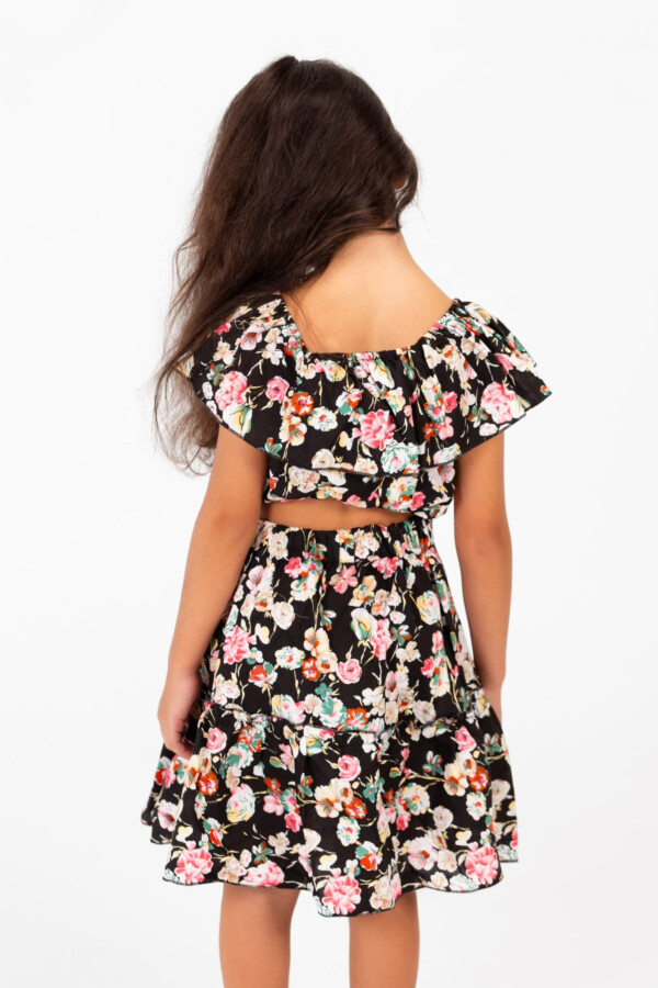 Girl's Cotton Outfit Set Printed Skirt And Blouse With Ruffles On The Shoulders