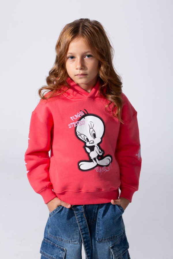 Girl's Slim Fit Melton Hoodie Sweatshirt With Long Sleeves And Front Print