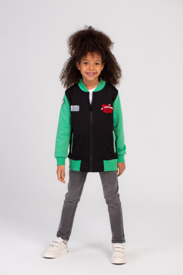 Girl's Full Zipper Padded Front Printed Hooded Padded Round Sweatshirt