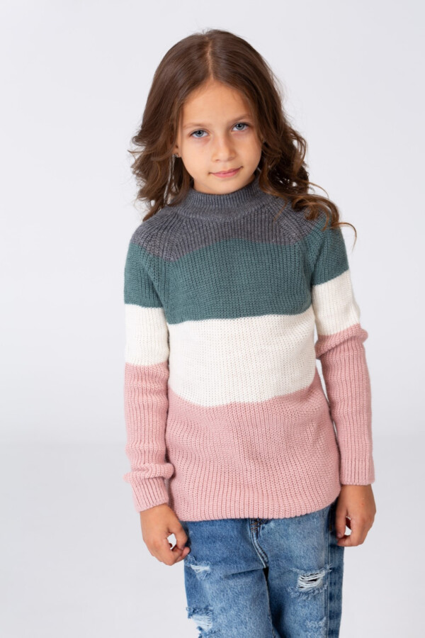 Girl's High Neck Multi Color Pullover With Long Sleeves