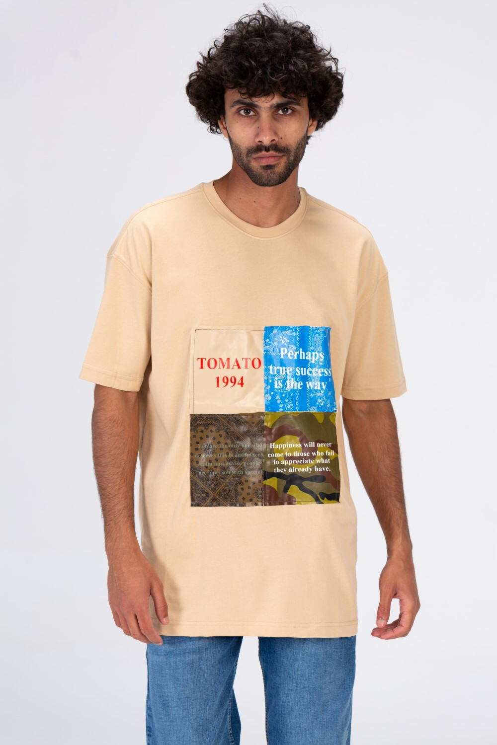 Mens Round Short Sleeve T-shirt With A Print On The Front