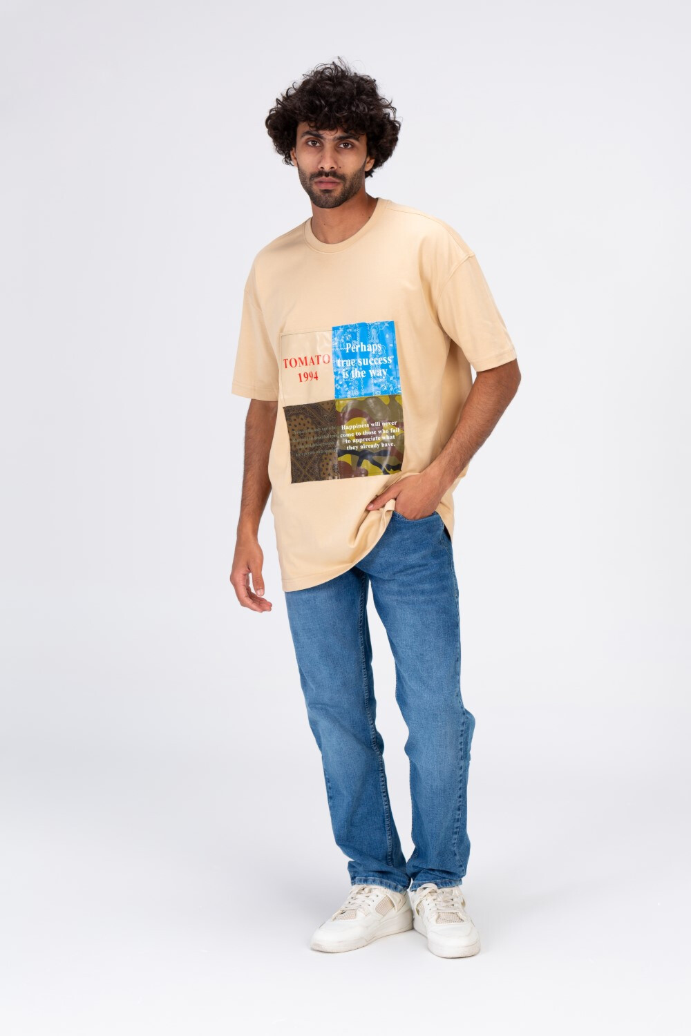 Mens Round Short Sleeve T-shirt With A Print On The Front