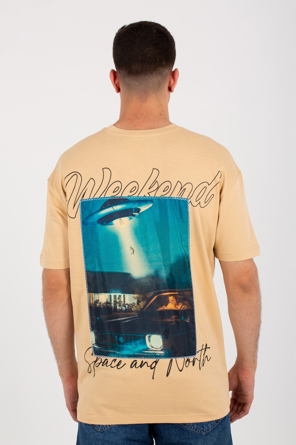 Mens Over Size T-shirt With Front And Back Print And Summer Melton Material