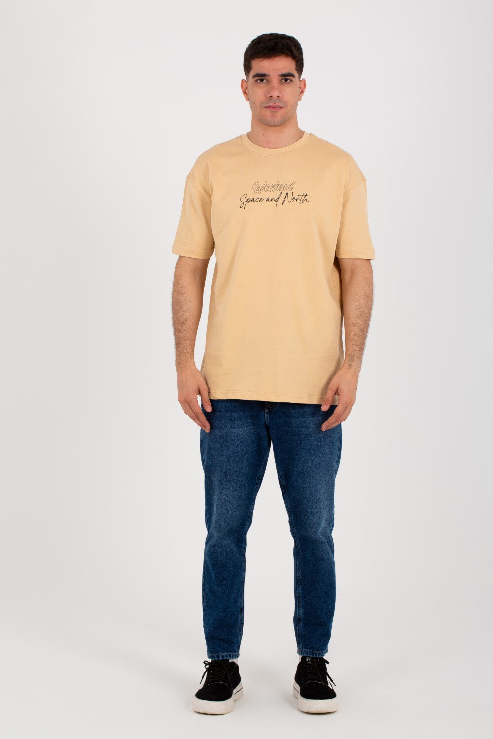 Mens Over Size T-shirt With Front And Back Print And Summer Melton Material