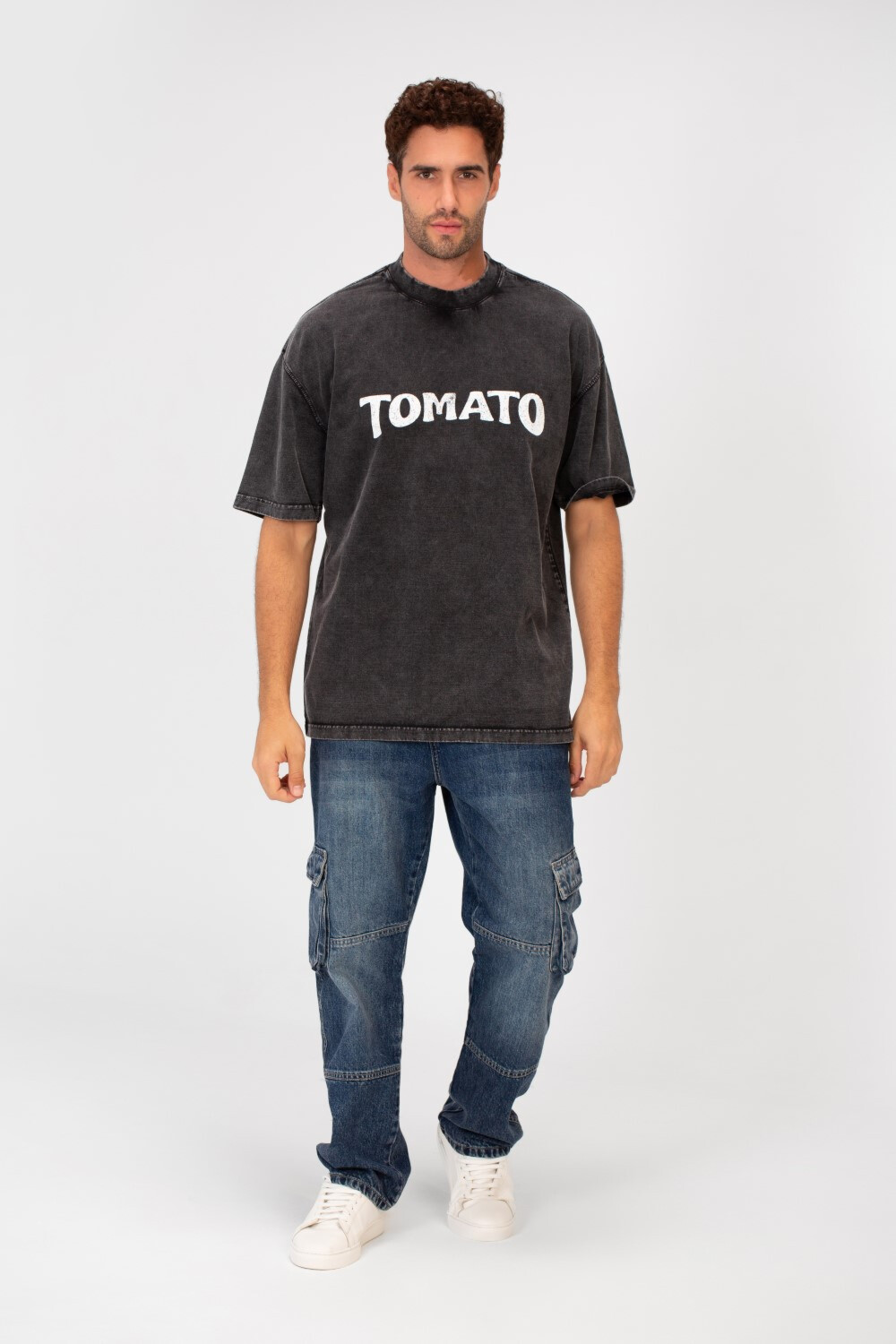 Men's Tomato Washed Oversized Round Neck Short Sleeves T-Shirt
