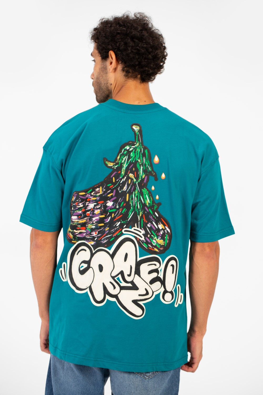 Men's Eggplant Print Short Sleeved Regular Fit Crew Neck T-shirt