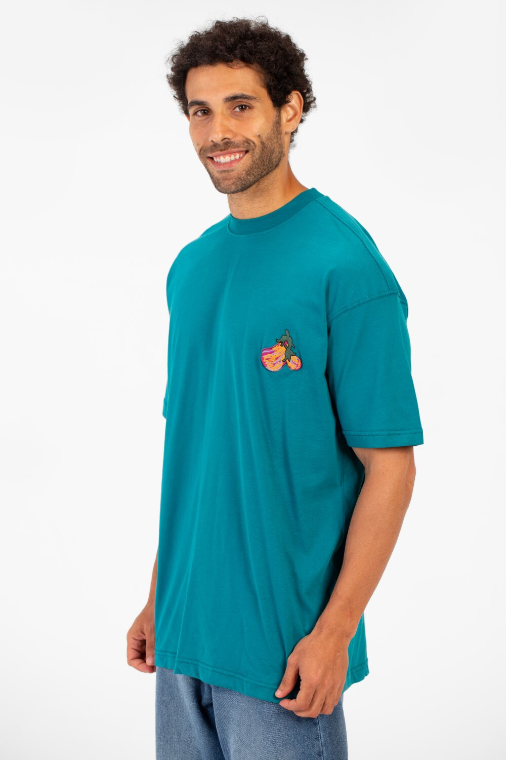 Men's Eggplant Print Short Sleeved Regular Fit Crew Neck T-shirt