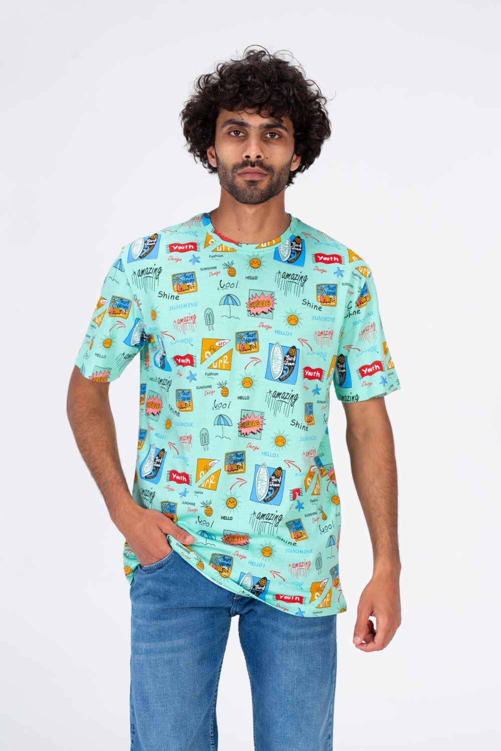 Mens Half Sleeves T-shirt With Full Summer Print