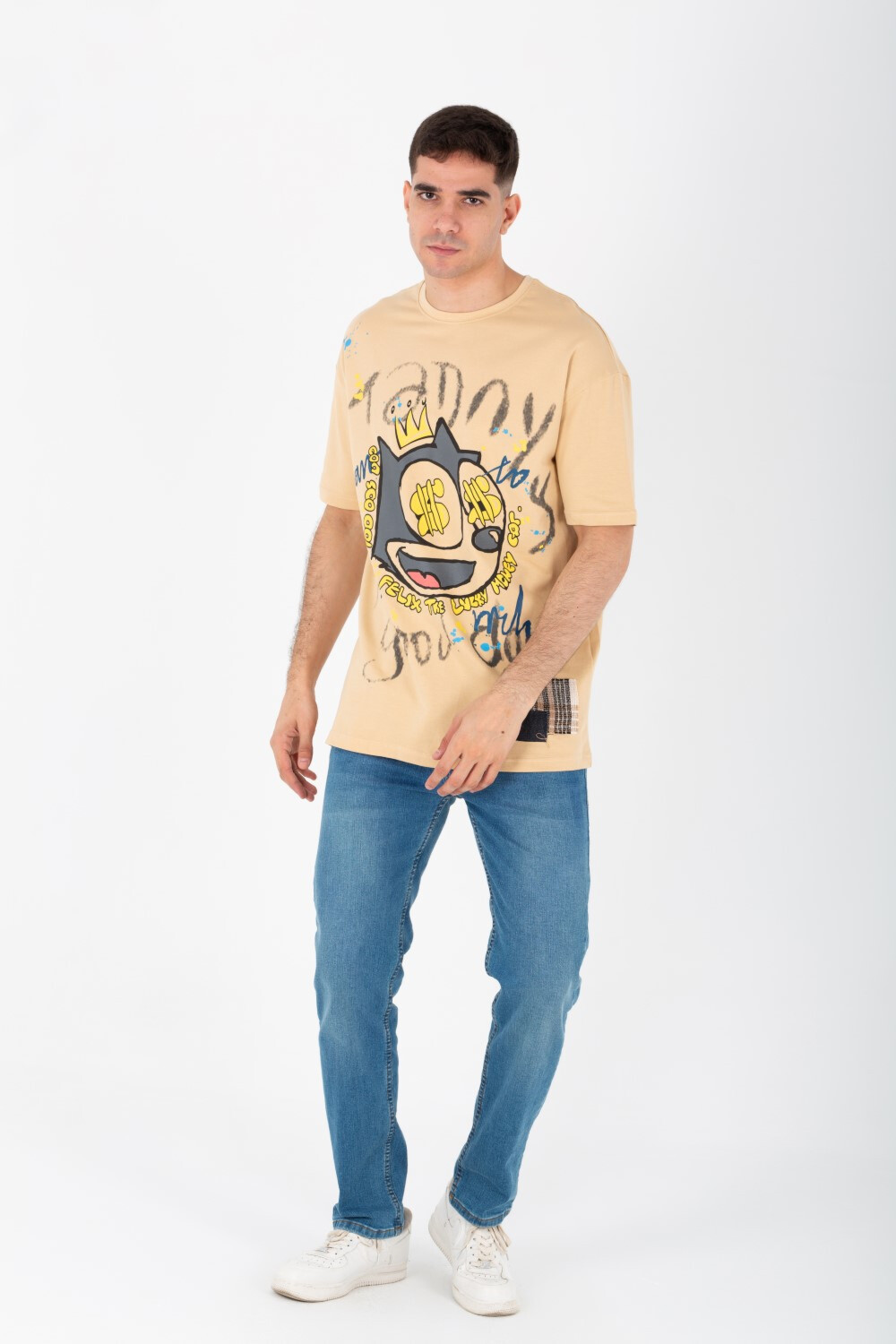 Men's Oversize Printed T-shirt With A Round Neck And Summer Melton Material