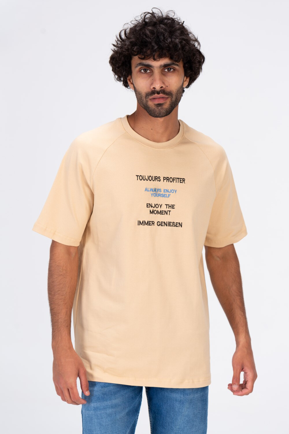 Mens Regular Fit Half Sleeves T-shirt Printed On The Front With Enjoy The Moment Print