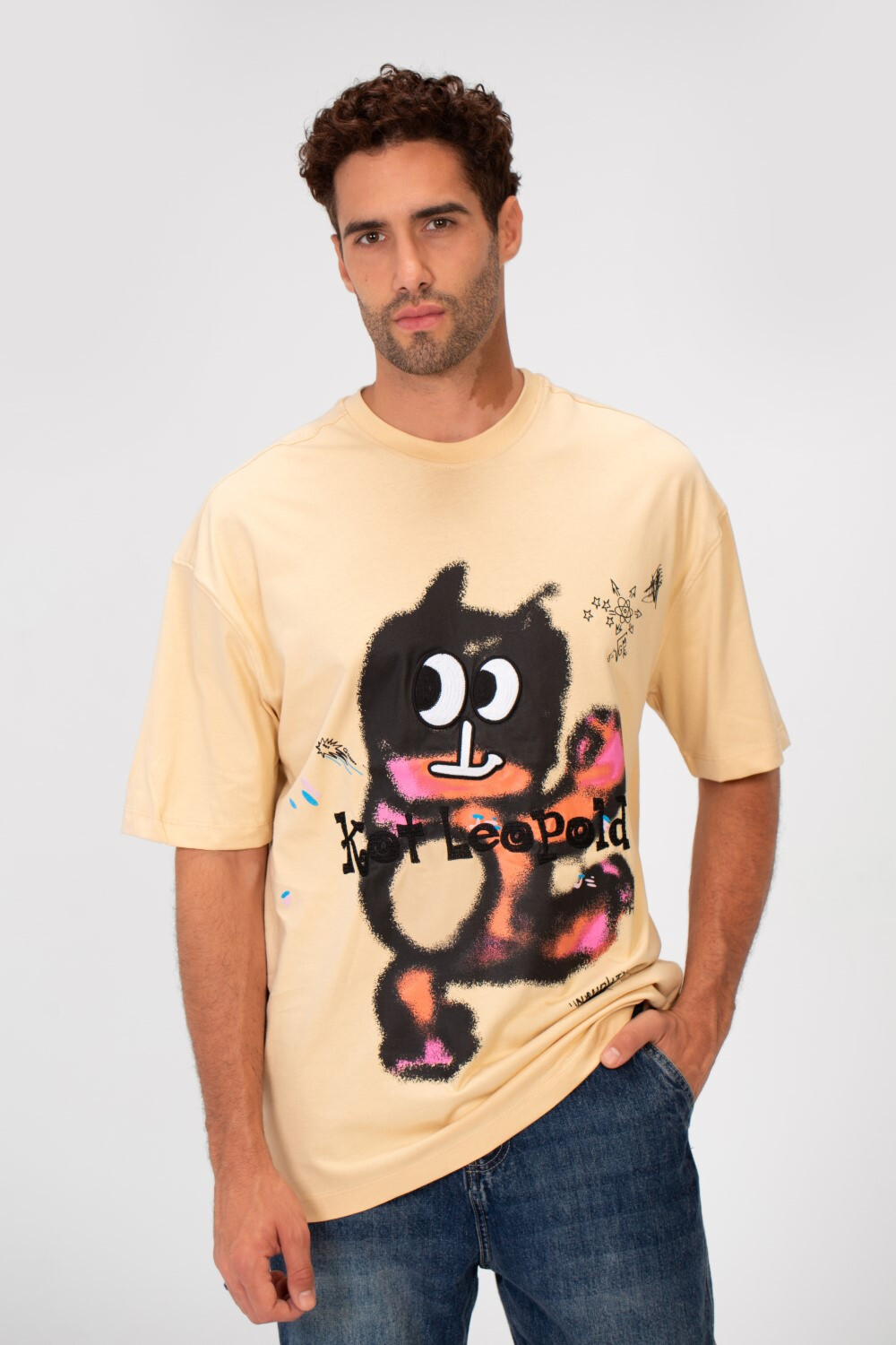 Men's Oversized Crew Neck Front Print Half Sleeve T-Shirt 