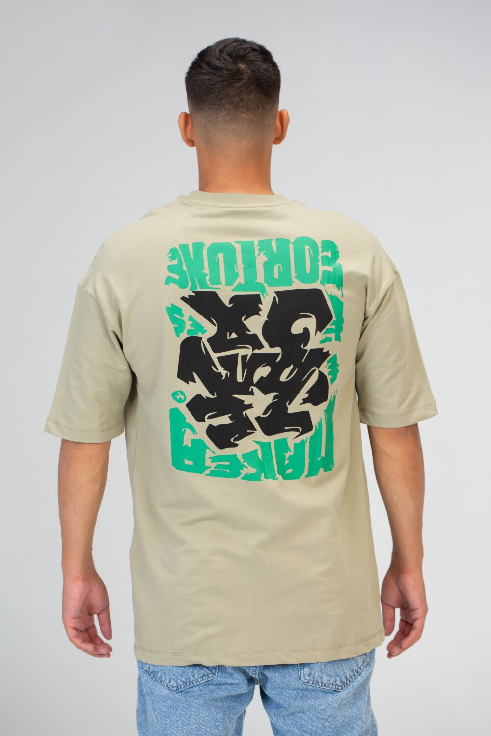 Mens Oversize Half Sleeve T-shirt With A Round Neck And A Print On The Front And Back