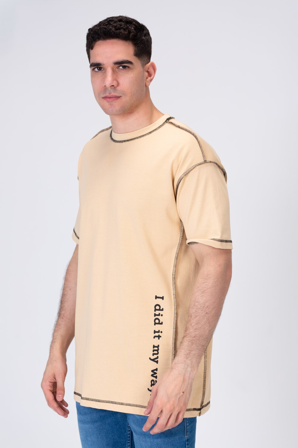 Mens Half Sleeve T-shirt With A Round Neck And A Unique Cut