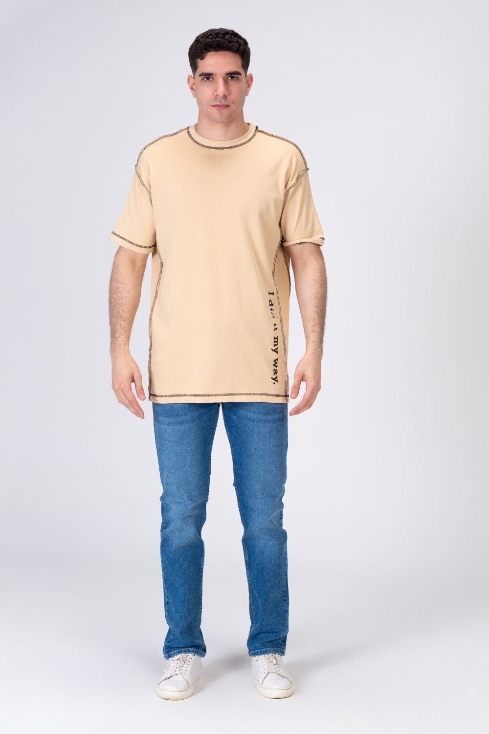 Mens Half Sleeve T-shirt With A Round Neck And A Unique Cut