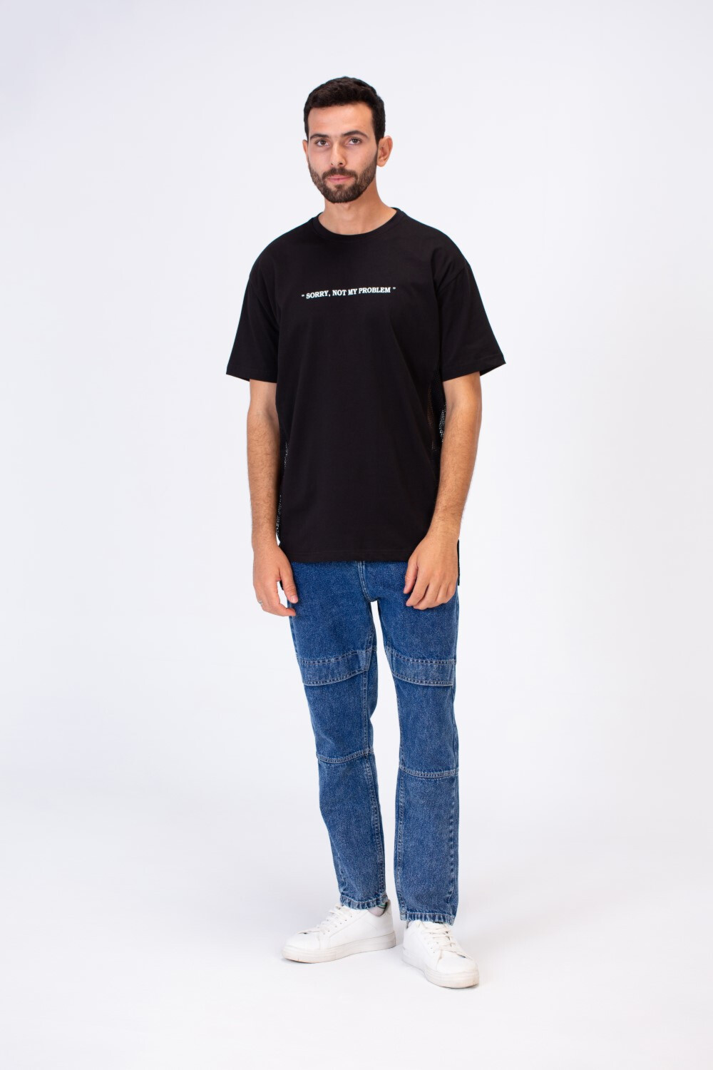 Mens Round Oversize Basic Printed T-shirt Transparent from the sides With A Modern Fit