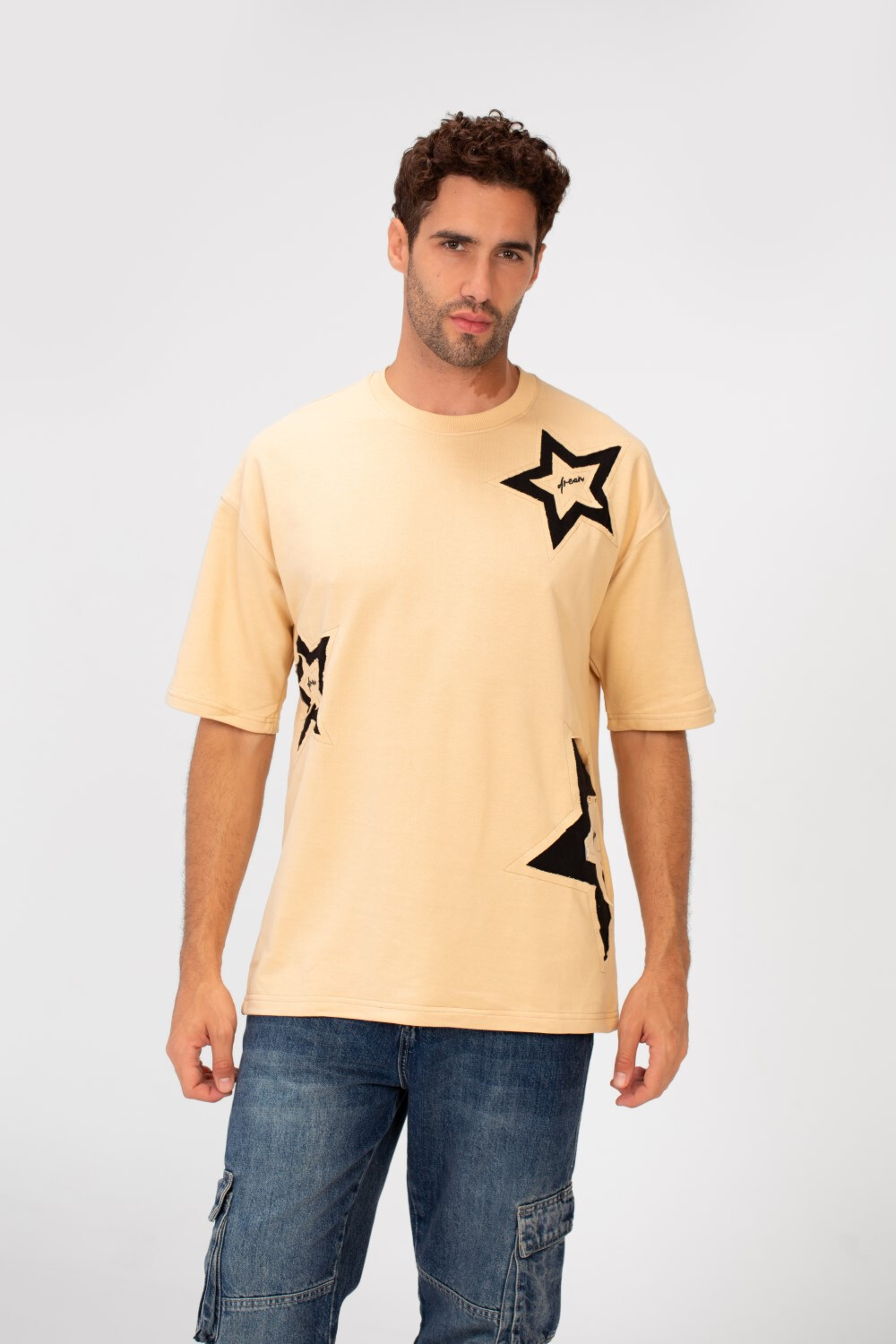 Men's Summer Milton Oversized Half Sleeve Round Neck Stars Print T-Shirt