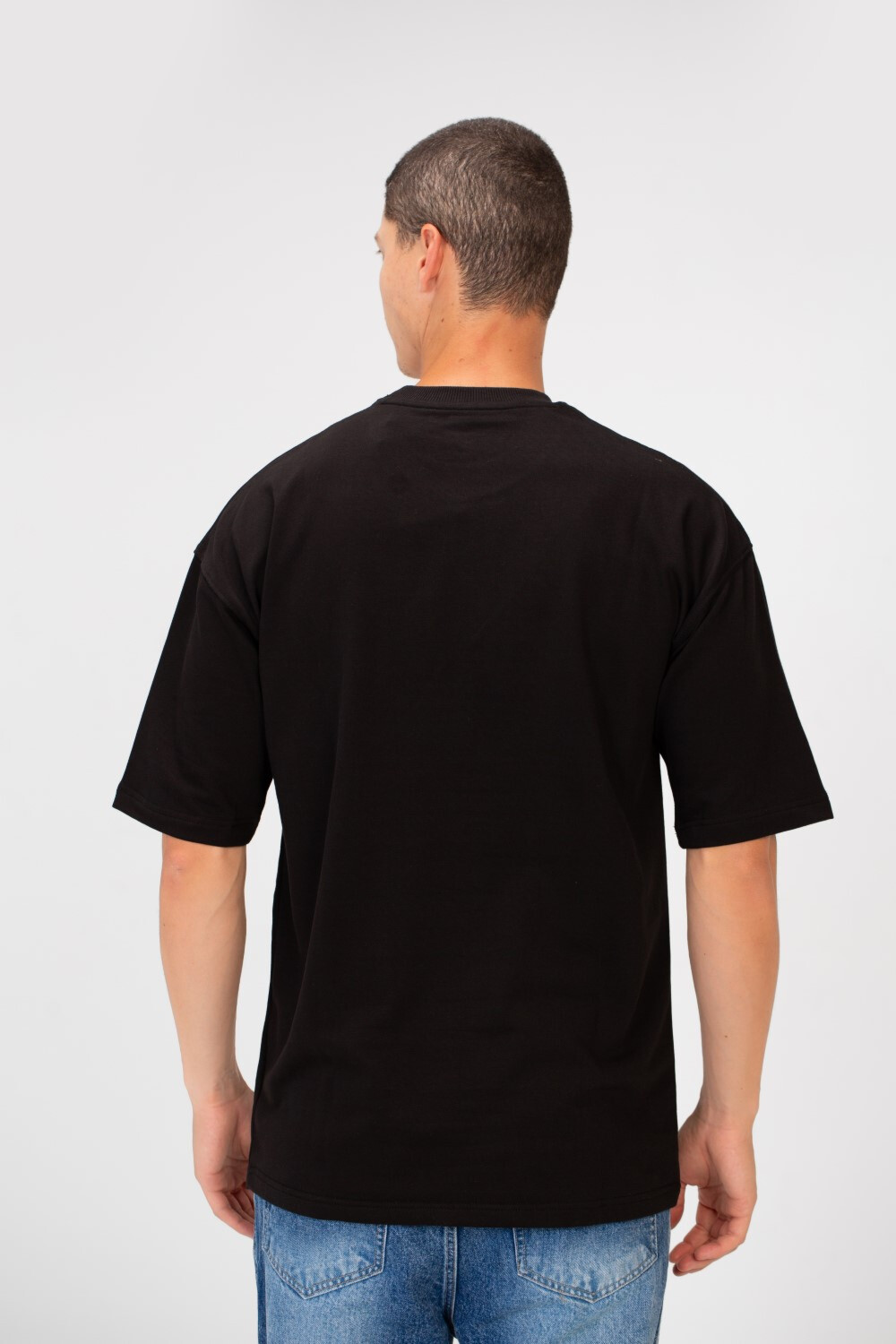 Men's Oversized Round Neck Short Sleeves Front Text Print Melton T-shirt