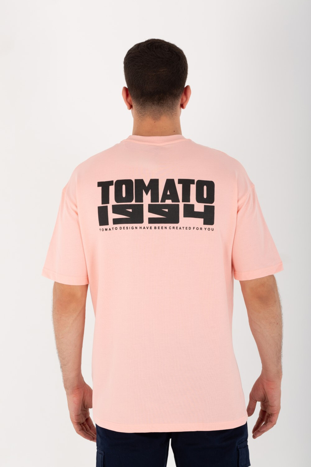 Mens Oversize Half Sleeve T-shirt With Tomato Print On The Front And Back Made Of Summer Melton Material