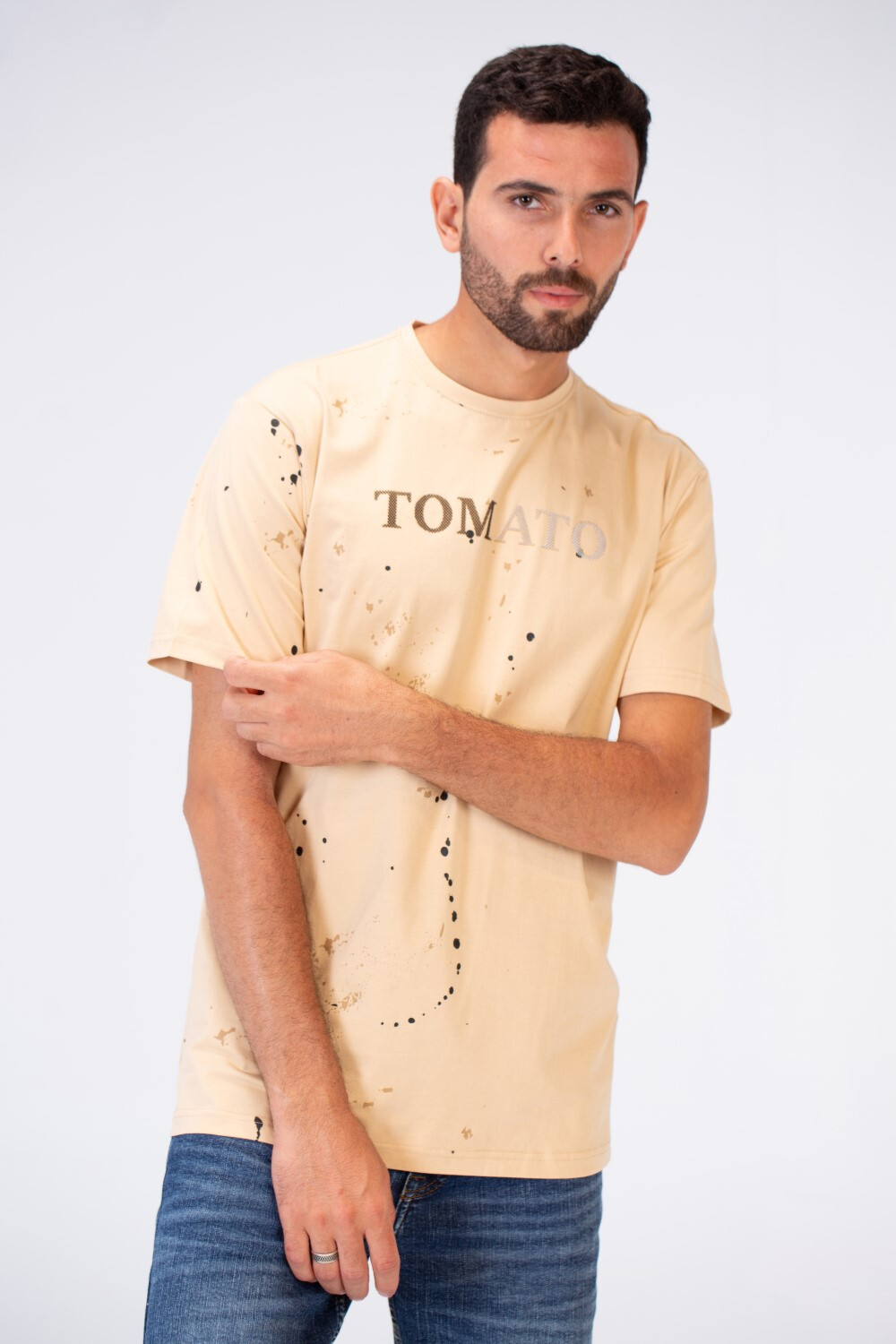 Mens Round Print Slim Fit Casual Short Sleeve T-Shirt