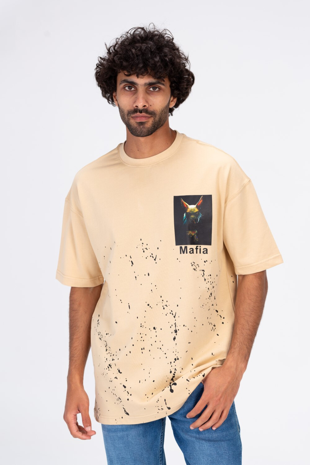 Mens Round Neck Half Sleeve T-shirt With Mafia Print And A Modern Cut