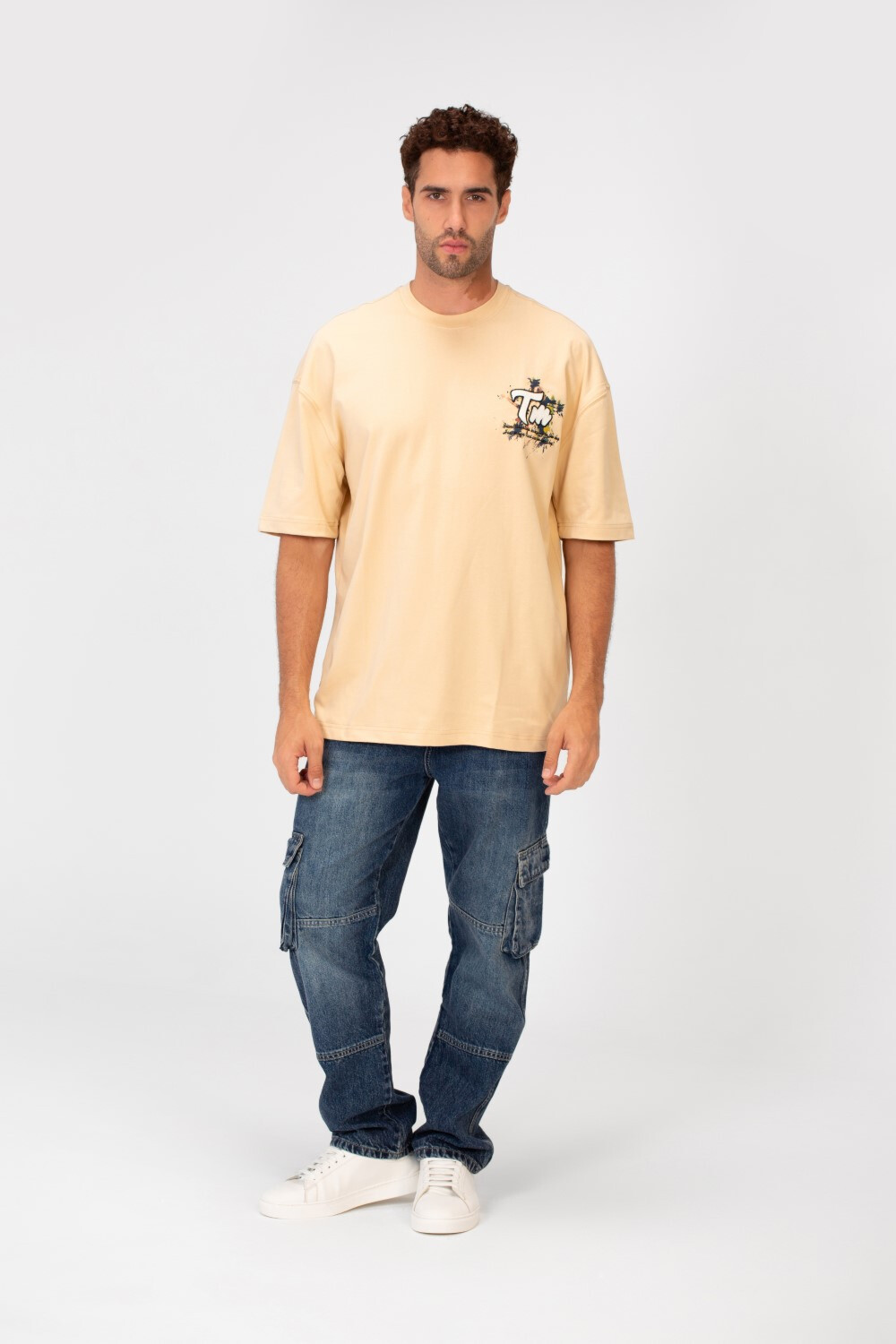 Men's Casual Oversized Half Sleeves Printed Bolivar Fabric Round Neck T-shirt