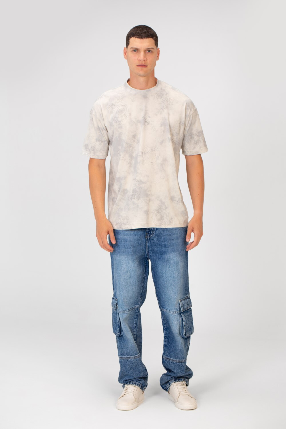 Men's Tie Die Oversized Crew Neck Short Sleeve T-Shirt With Bear Hugger Print