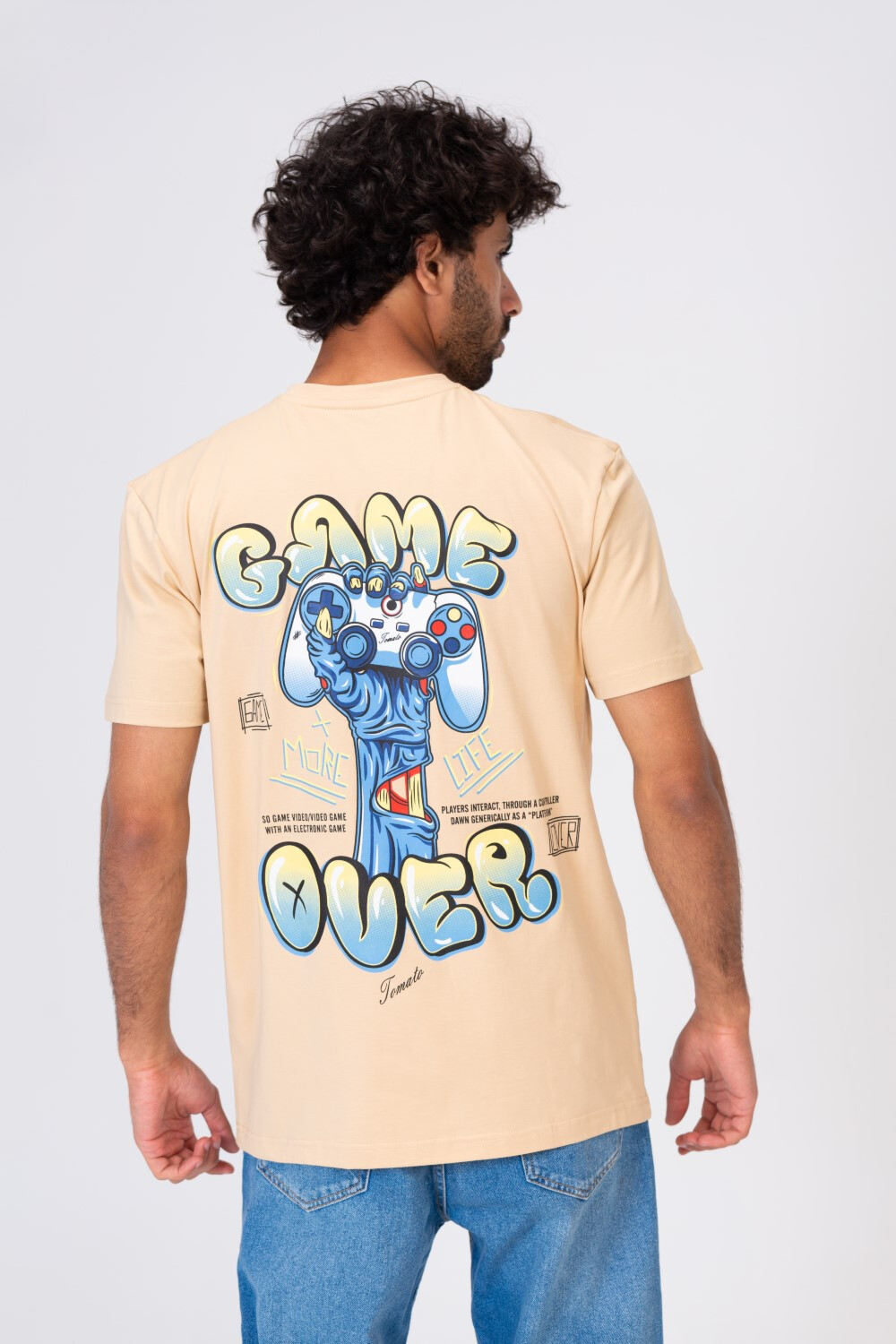 Mens T-shirt With A Round Neck And A Game Over Print On The Front And Back