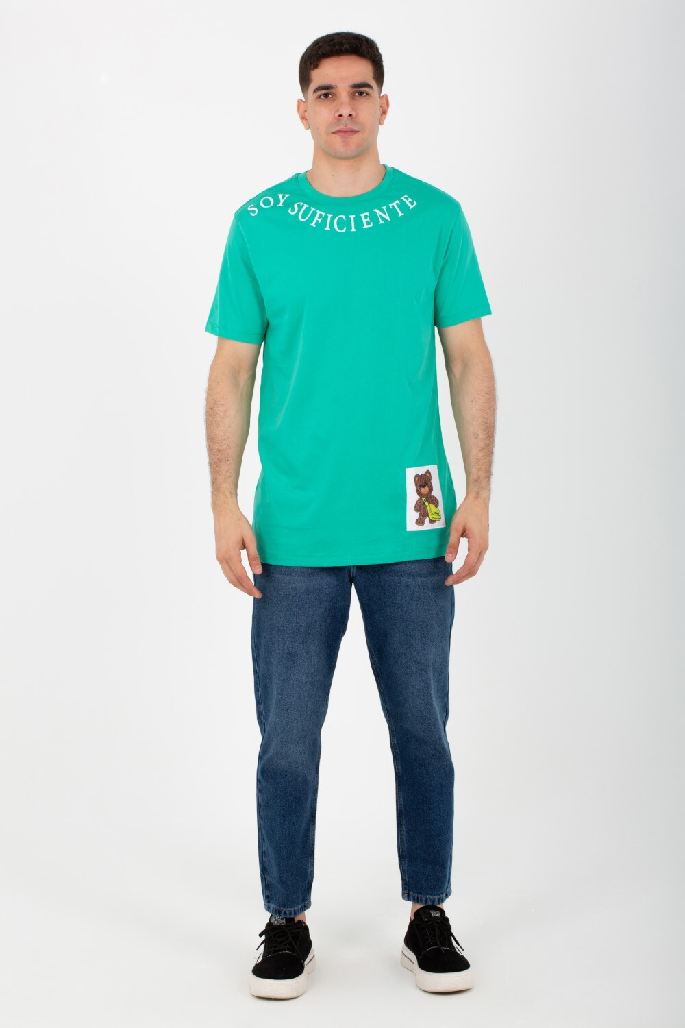 Mens Round Half Sleeves Melton Material T-Shirt Printed On The Front