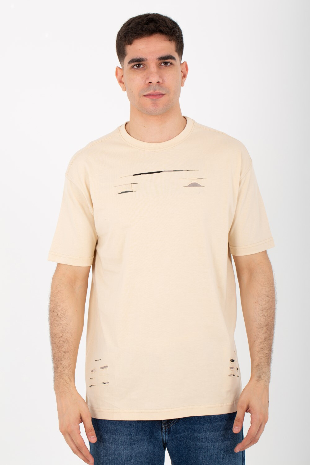 Men's Round Over Size T-Shirt With Short Sleeves And Summer Melton Material