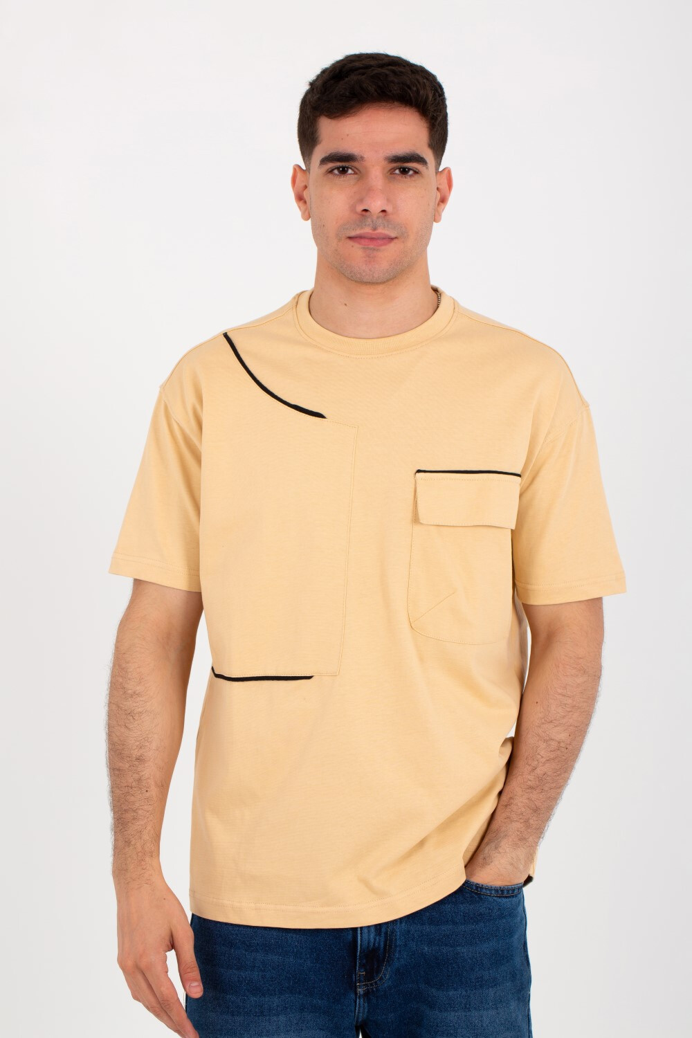 Mens Round Over Size T-Shirt In Summer Melton Material With A Pocket On The Front