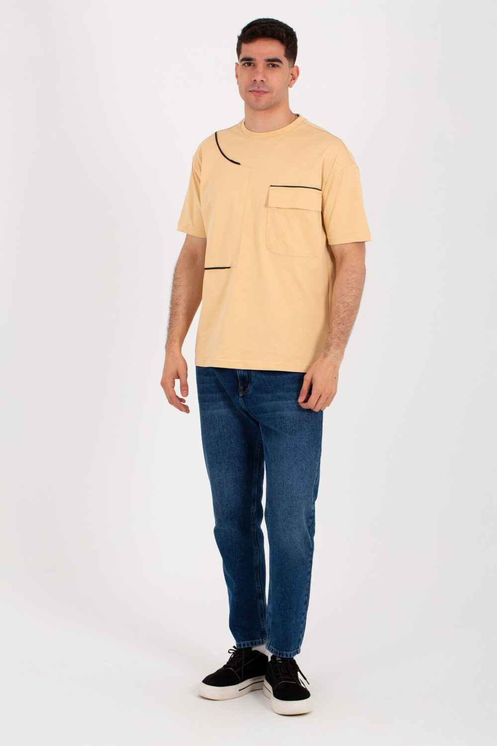 Mens Round Over Size T-Shirt In Summer Melton Material With A Pocket On The Front