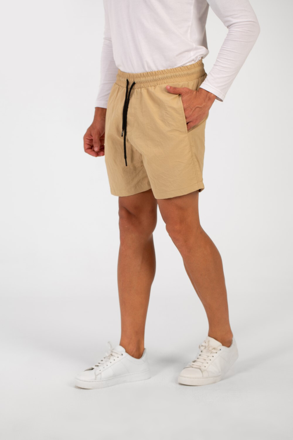 Men's Basic Plain Waterproof Swim Short With Drawstring And Pockets