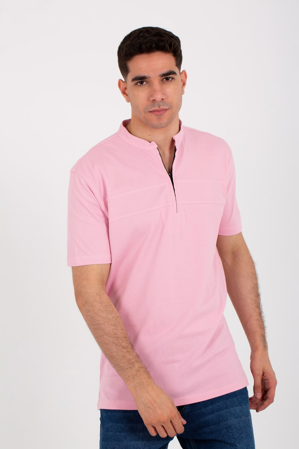Mens Plain Basic Half Sleeves Polo T-shirt With A Zipper In The Front