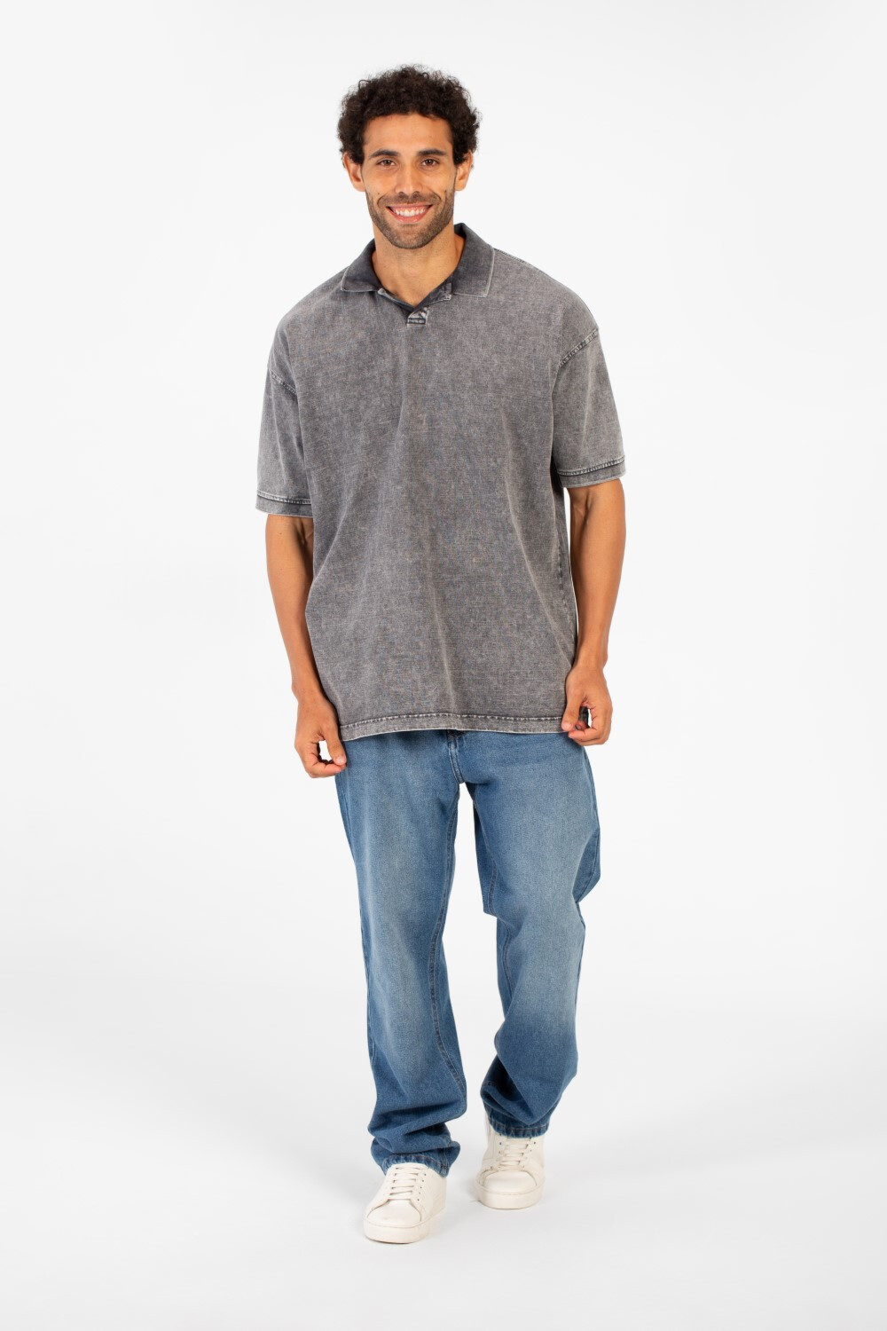 Men's Polo Collar Modern Regular Fit Bolivar Washed Short Sleeve T-Shirt