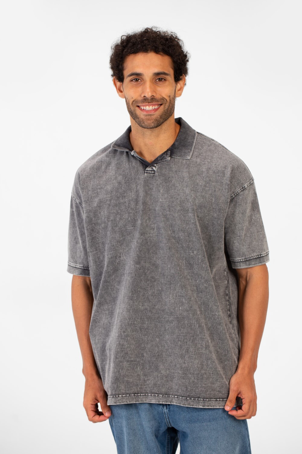 Men's Polo Collar Modern Regular Fit Bolivar Washed Short Sleeve T-Shirt