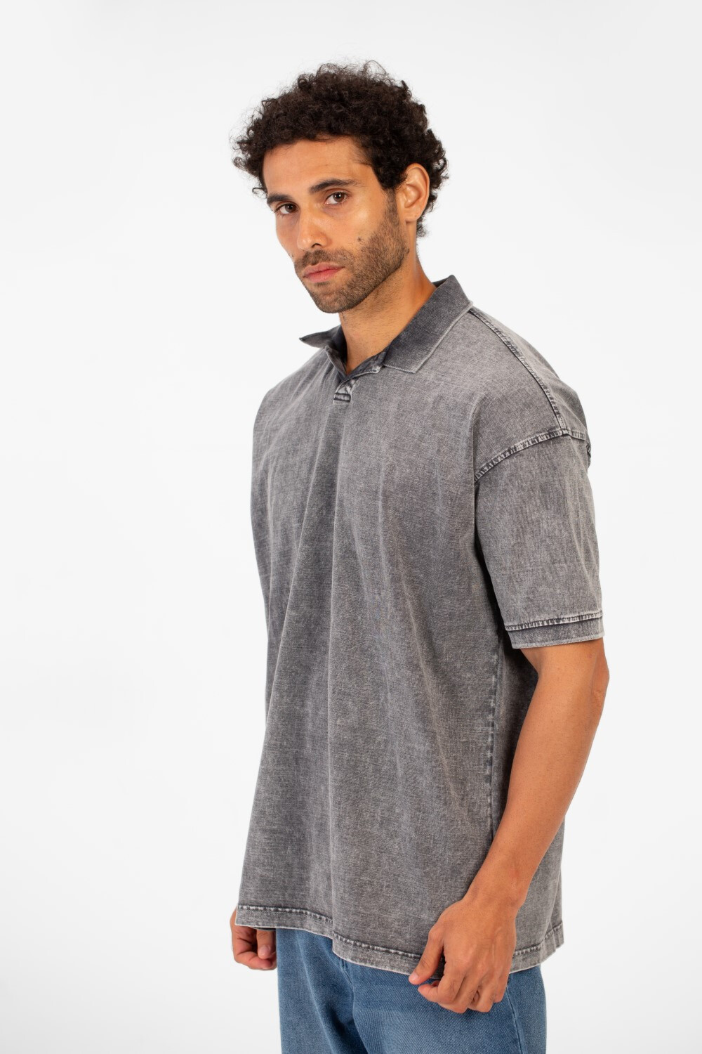 Men's Polo Collar Modern Regular Fit Bolivar Washed Short Sleeve T-Shirt