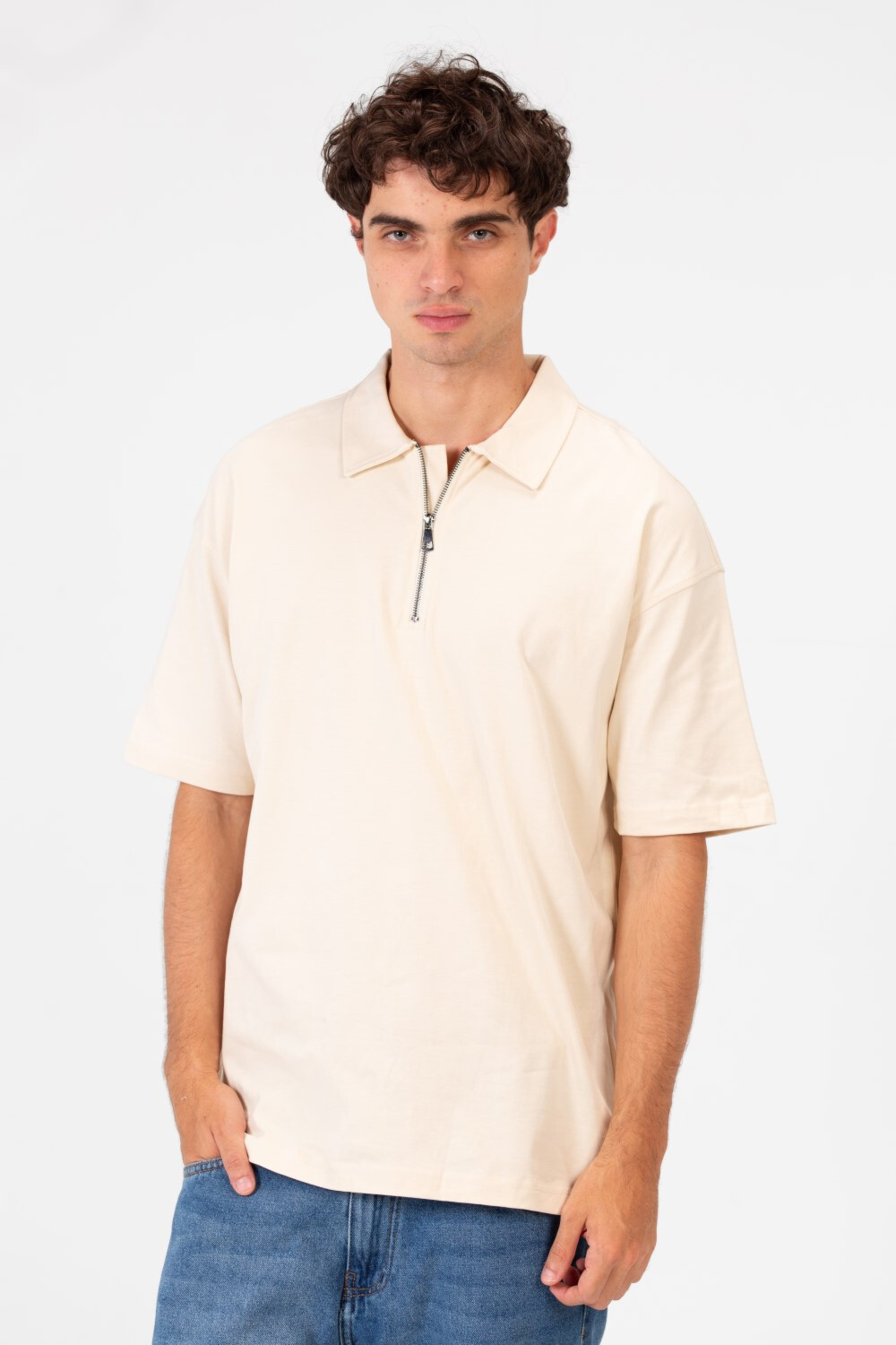 Men's Basic Regular Fit Polo T-Shirt With Half Front Zip And Short Sleeves