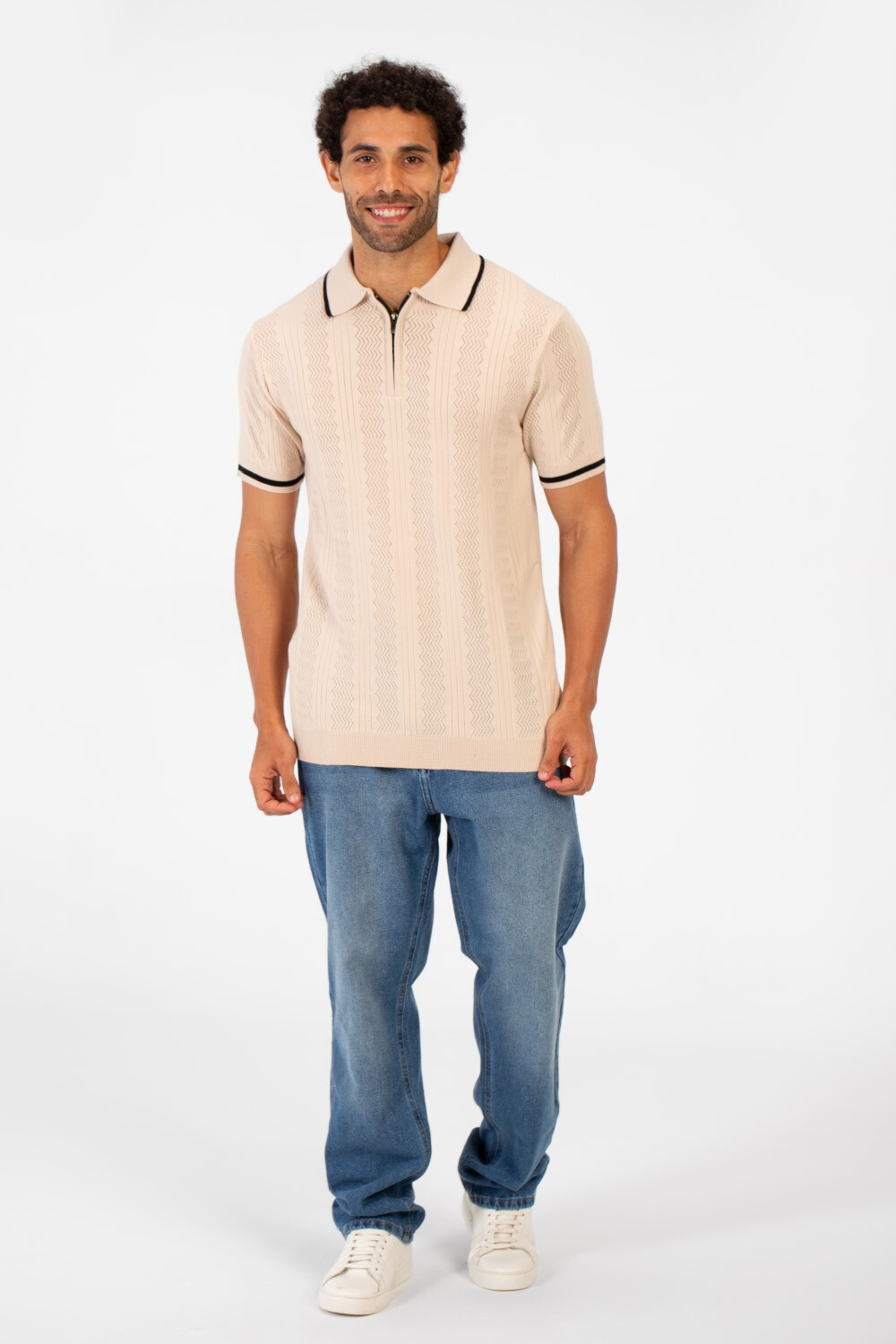 Men's Half Zip Polo Collar High Quality Breathable Fabric Half Sleeve T-shirt