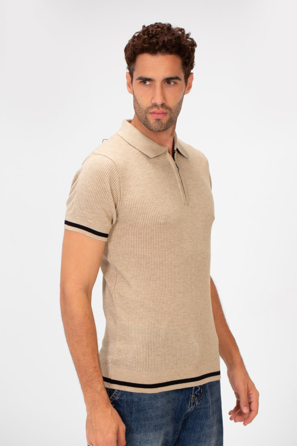 Men's Half-Zip Slim Fit Short Sleeved Polo T-shirt