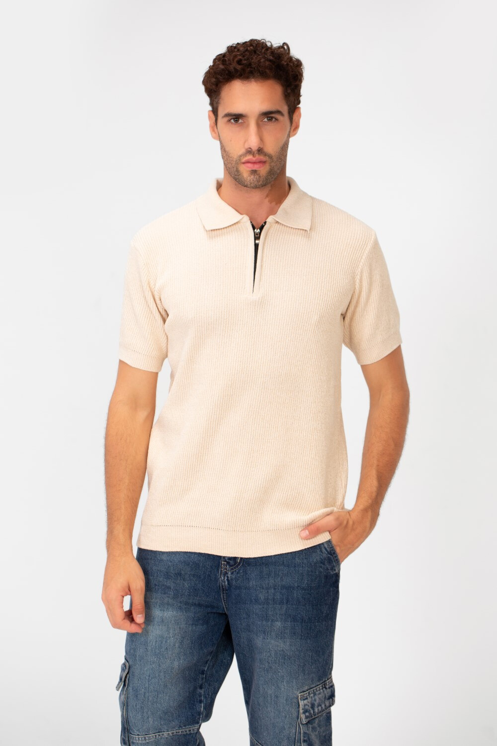 Men's Slim Fit Short Sleeve Half Zip High Quality Polo T-Shirt