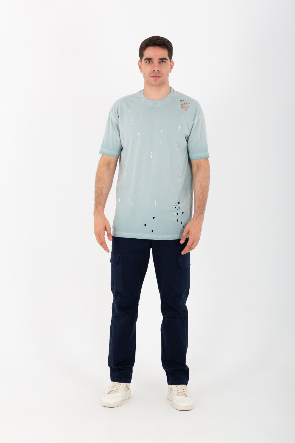 Mens Oversized Crew Neck Half Sleeves Cutting T-shirt