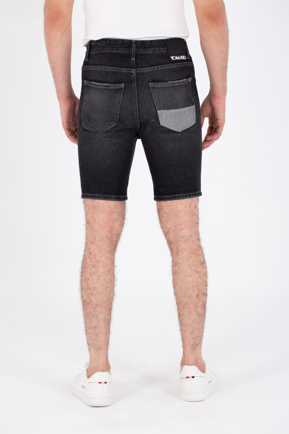 Mens Denim Short With Five Pockets And Tomato Patch At The Back