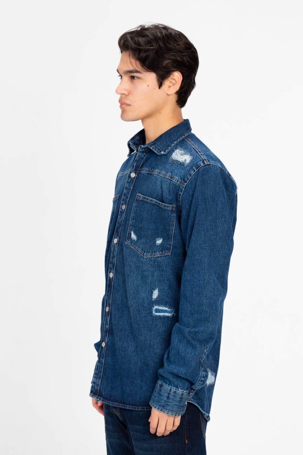 Men's Long Sleeve Cutting Denim Shirt