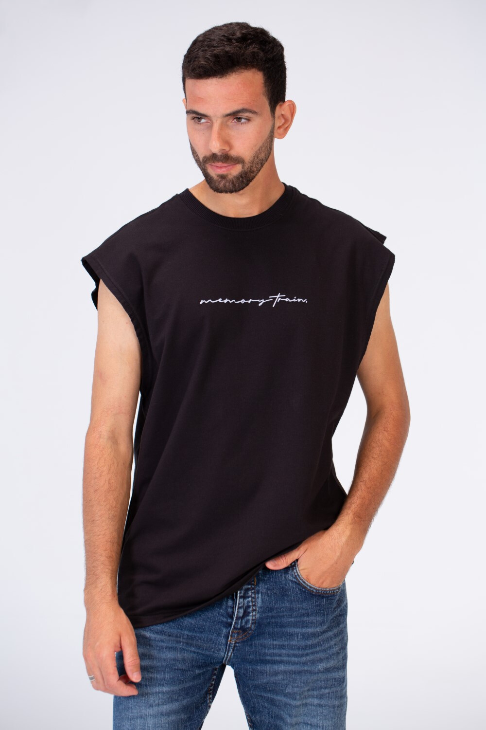 Mens Cut Printed Round Neck T-shirt Distinctive Summer Style In Black