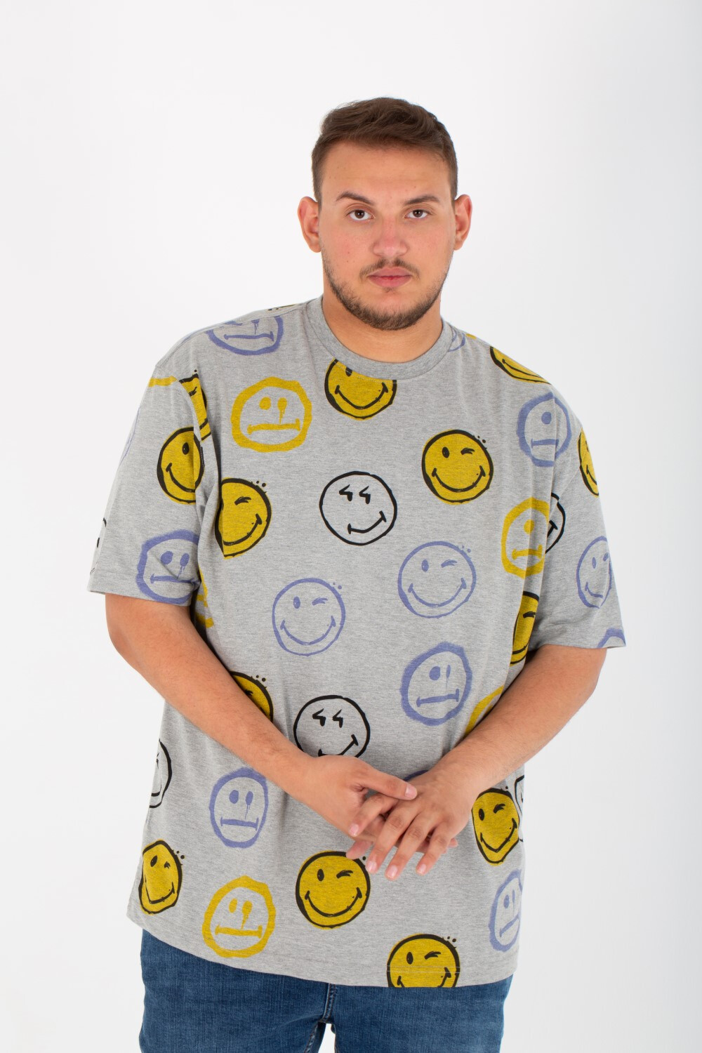 Mens Big Size T-Shirt With Round Neck And All Over Wink Print