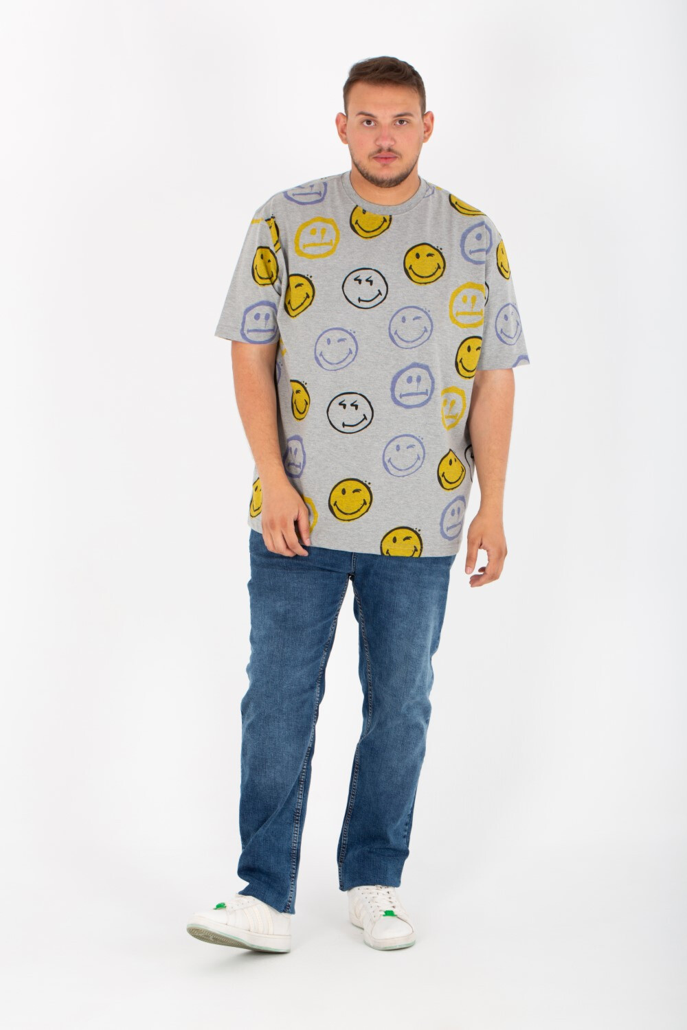 Mens Big Size T-Shirt With Round Neck And All Over Wink Print